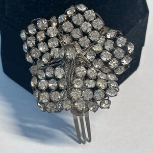 1950's Antique Hair Clip Barrette Comb Silver tone and Crystals